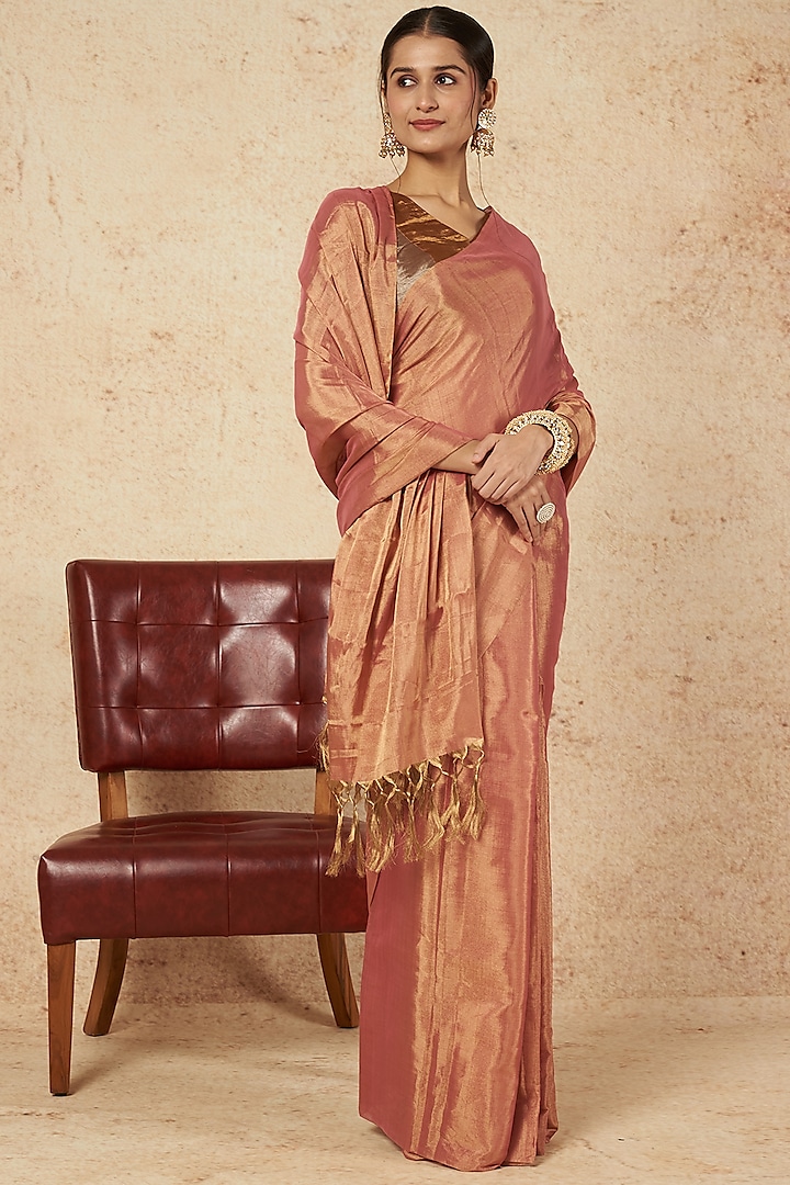 Pink Gold Handloom Zari Saree by Sheela Suthar Pret|Couture