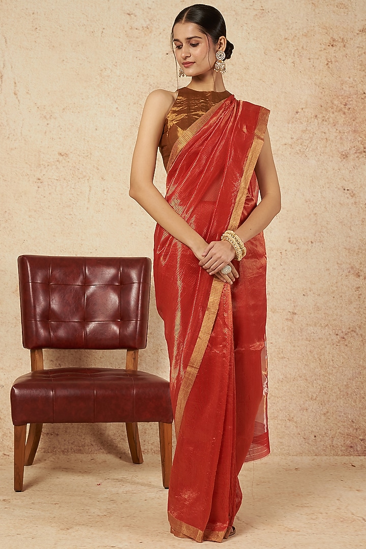 Red Handloom Silk Party Wear Saree by Sheela Suthar at Pernia's Pop Up Shop