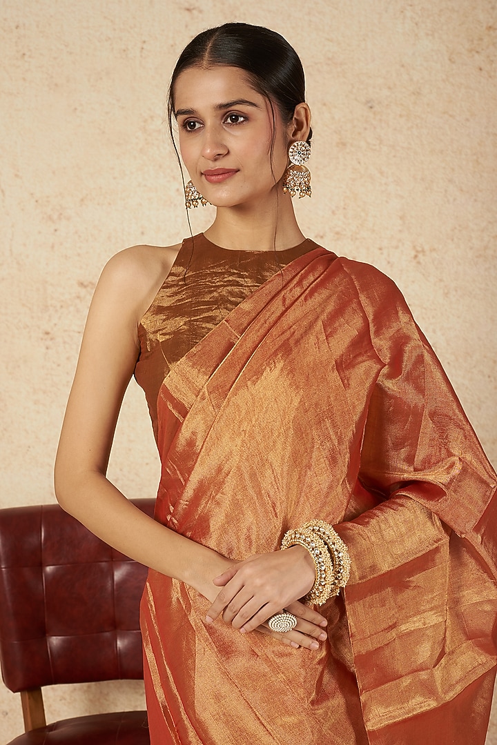 Dark Gold Handwoven Zari Blouse by Sheela Suthar at Pernia's Pop Up Shop