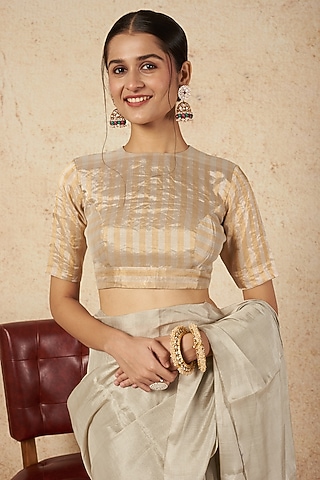 Silver & Gold Handwoven Zari Blouse by Sheela Suthar