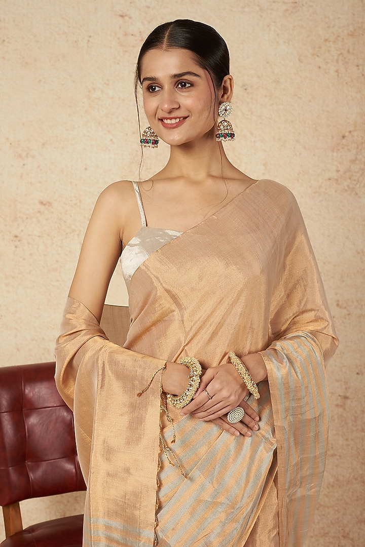 Silver Handwoven Zari Blouse by Sheela Suthar at Pernia's Pop Up Shop