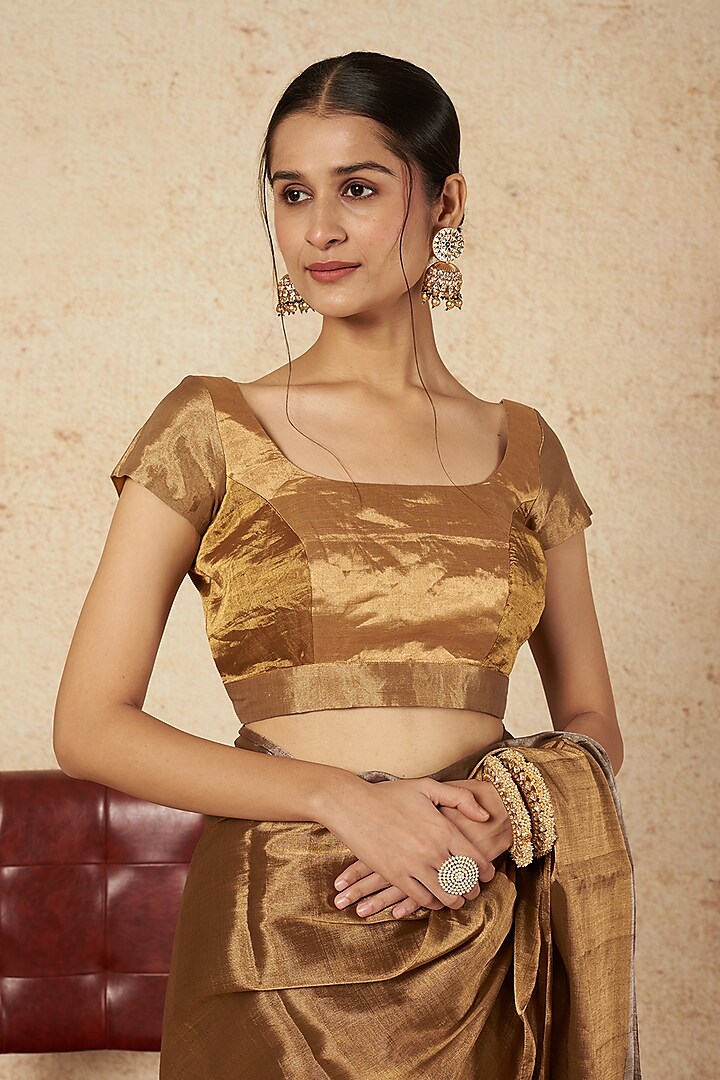 Shaded Gold Handwoven Zari Blouse by Sheela Suthar Pret|Couture