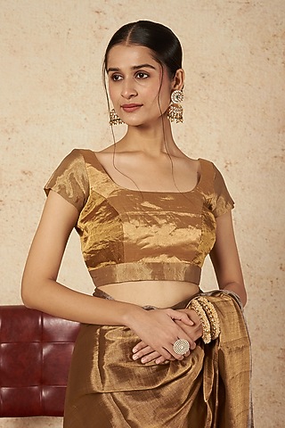 Shaded Gold Handwoven Zari Blouse by Sheela Suthar