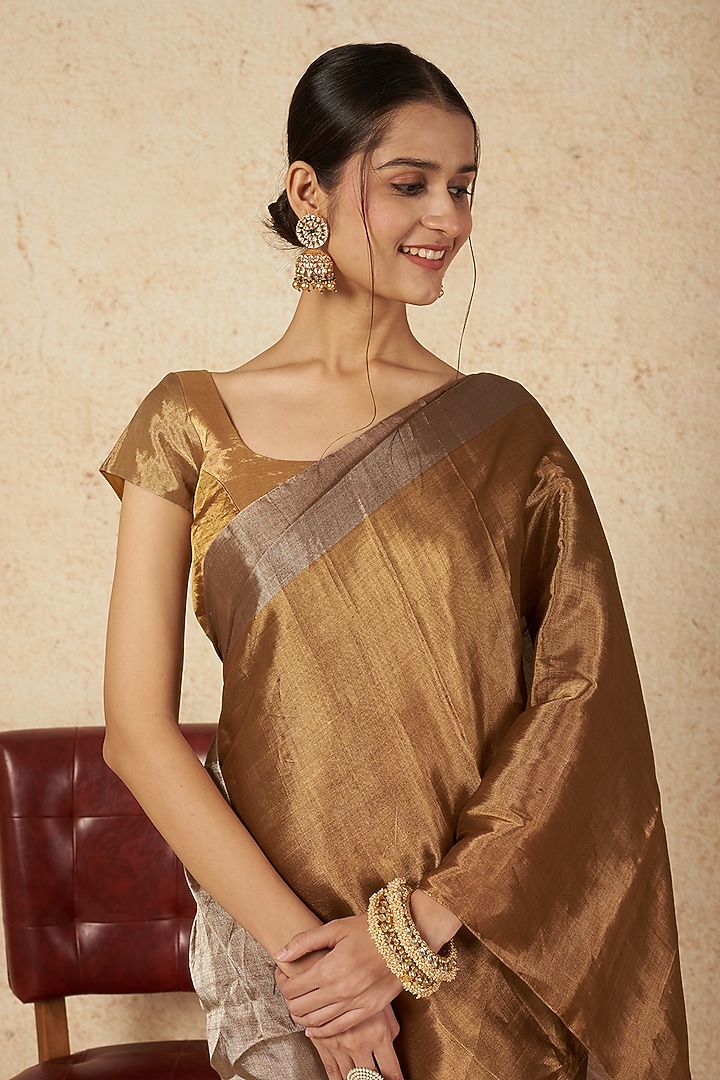 Shaded Gold Handwoven Zari Blouse by Sheela Suthar at Pernia's Pop Up Shop