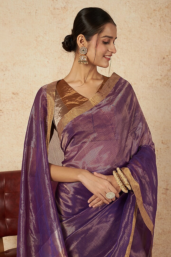 Dark Gold & Silver Handwoven Zari Blouse by Sheela Suthar at Pernia's Pop Up Shop