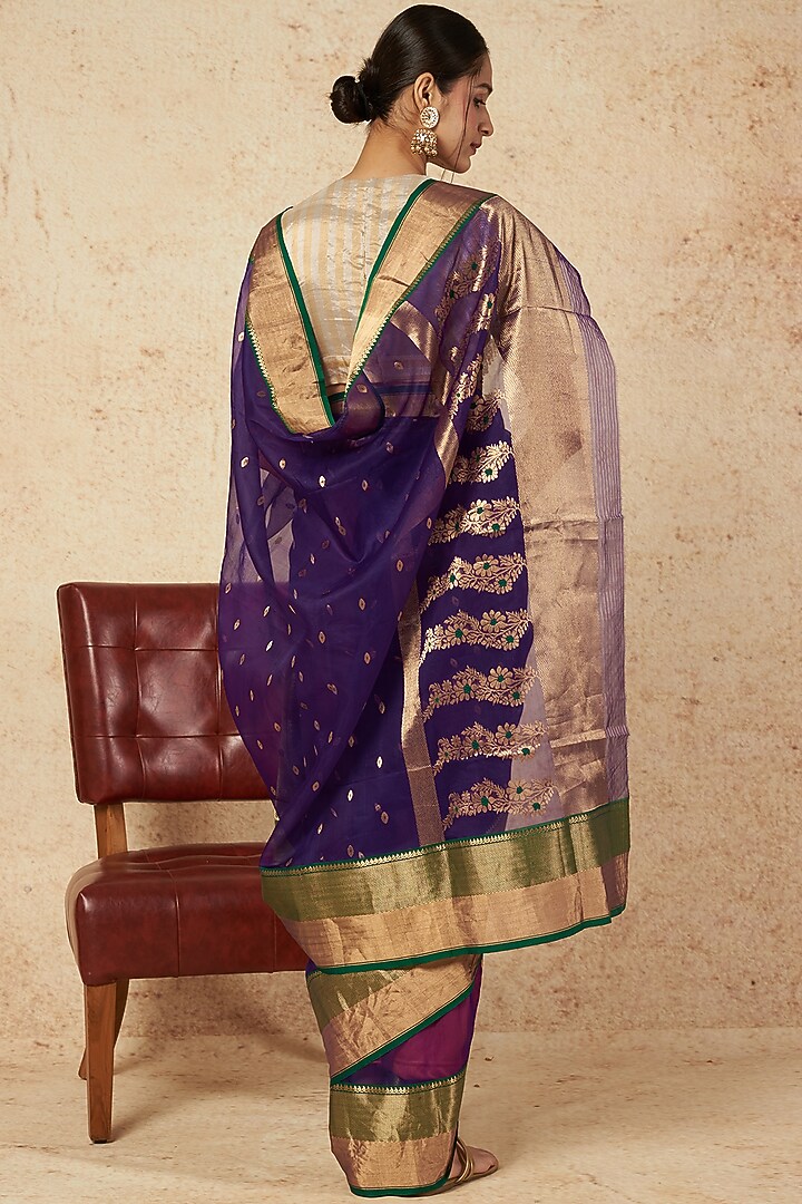 Ink Blue Handloom Silk Party Wear Saree by Sheela Suthar at Pernia's Pop Up Shop