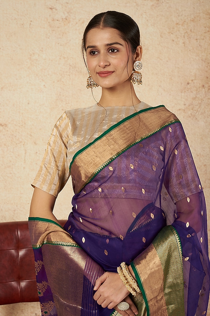 Ink Blue Handloom Silk Party Wear Saree by Sheela Suthar at Pernia's Pop Up Shop