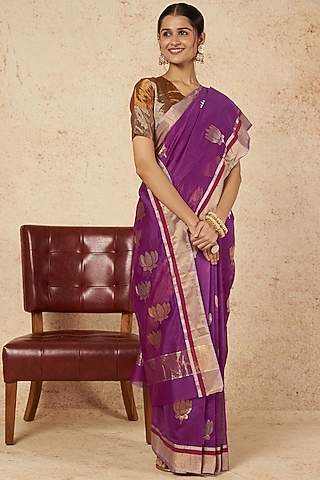 Purple Saree In Handloom Silk by Sheela Suthar