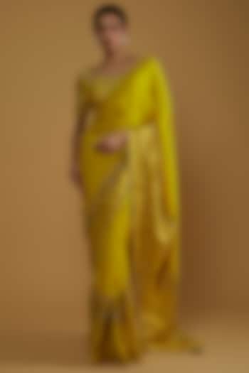 Acacia Green Embroidered Saree Set by Sheela Suthar Pret|Couture