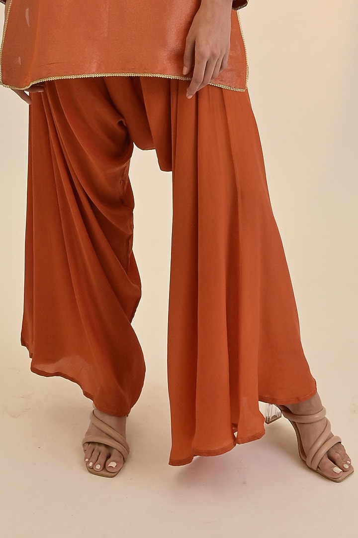 Rust Tissue Georgette Embroidered Short Kurta Set by Sheela Suthar at Pernia's Pop Up Shop
