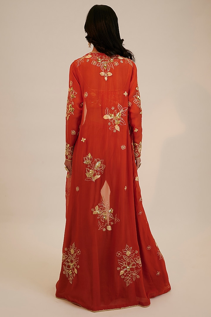 Rust Organza Embroidered Jacket Set by Sheela Suthar at Pernia's Pop Up Shop