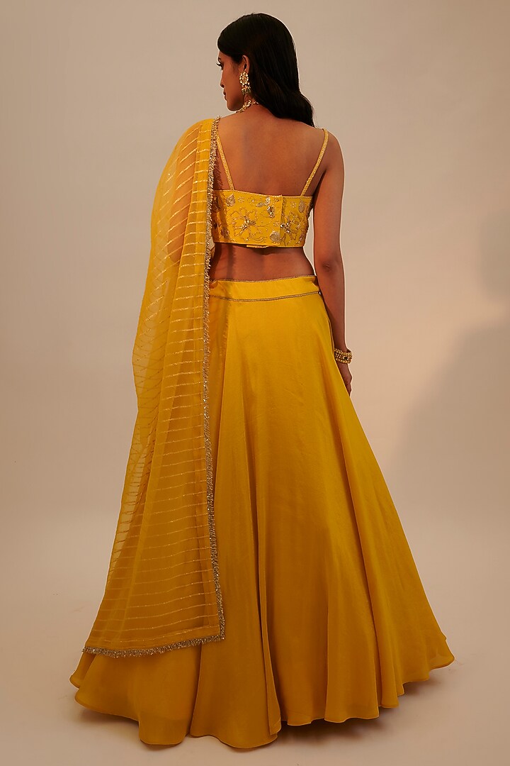 Yellow Tissue Georgette & Silk Embroidered Wedding Lehenga Set by Sheela Suthar at Pernia's Pop Up Shop