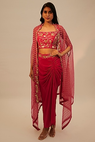 Pink Crepe Skirt Set by Sheela Suthar