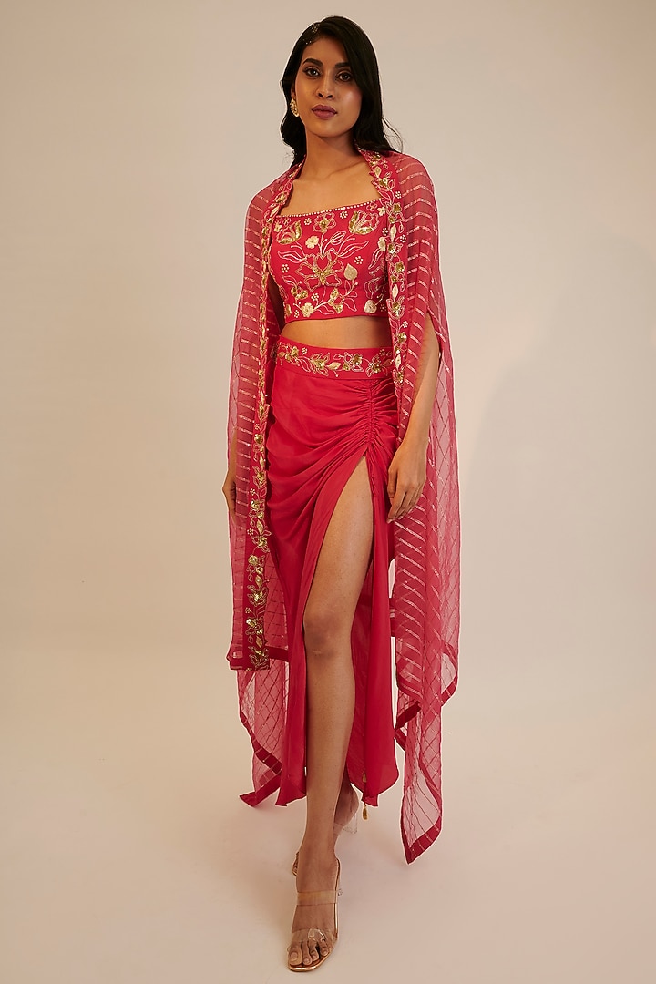 Pink Crepe Skirt Set by Sheela Suthar at Pernia's Pop Up Shop