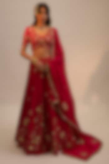 Pink Silk Embroidered Bridal Lehenga Set by Sheela Suthar at Pernia's Pop Up Shop