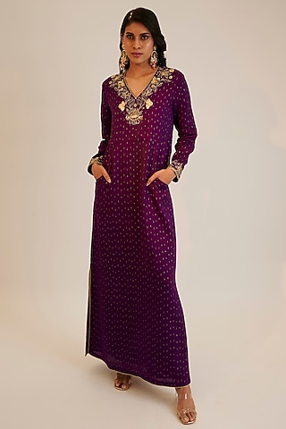 Purple Silk Embroidered Tunic by Sheela Suthar