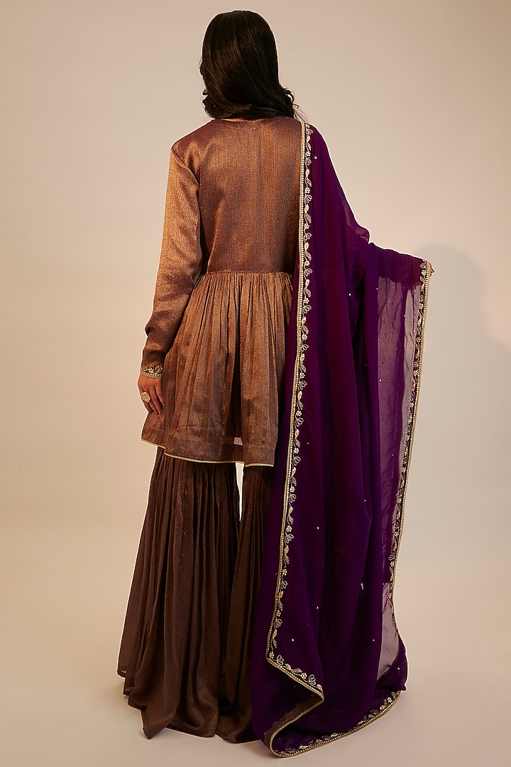 Purple Tissue Georgette Embroidered Gharara Set by Sheela Suthar at Pernia's Pop Up Shop