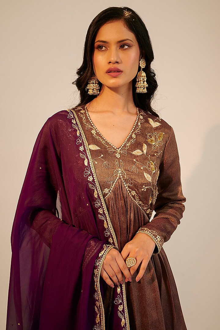 Purple Tissue Georgette Embroidered Gharara Set by Sheela Suthar at Pernia's Pop Up Shop