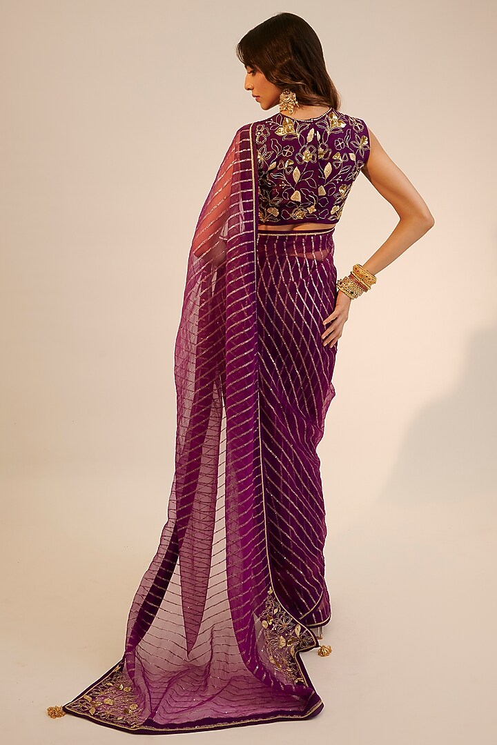 Purple Organza Embroidered Wedding Saree Set by Sheela Suthar at Pernia's Pop Up Shop