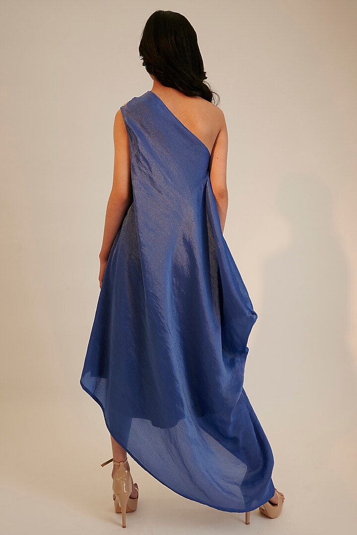 Electric Blue Tissue Georgette Embroidered Tunic by Sheela Suthar at Pernia's Pop Up Shop