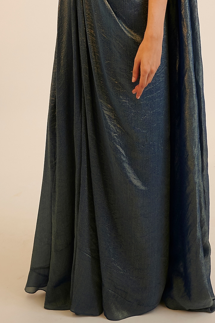 Electric Blue Tissue Georgette Pre-Draped Wedding Saree Set by Sheela Suthar at Pernia's Pop Up Shop
