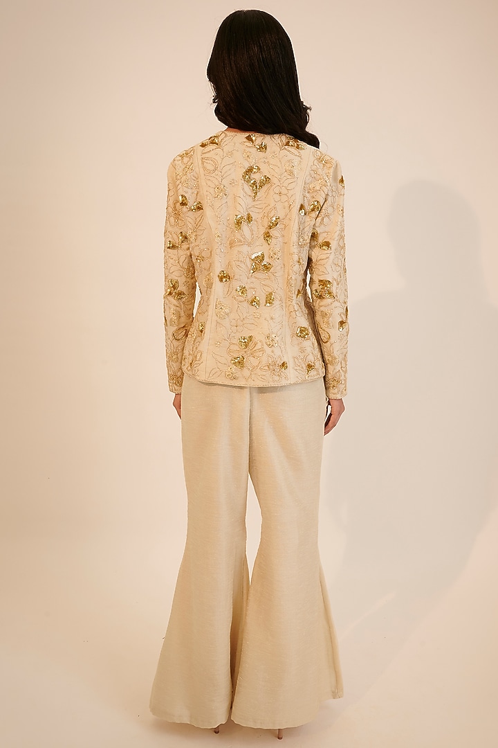 Ivory Silk Tissue Embroidered Co-Ord Set by Sheela Suthar at Pernia's Pop Up Shop