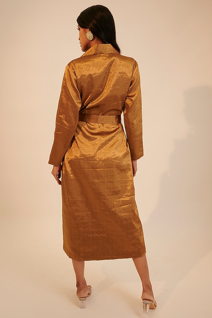 Gold Zari Tissue Trench Coat by Sheela Suthar at Pernia's Pop Up Shop