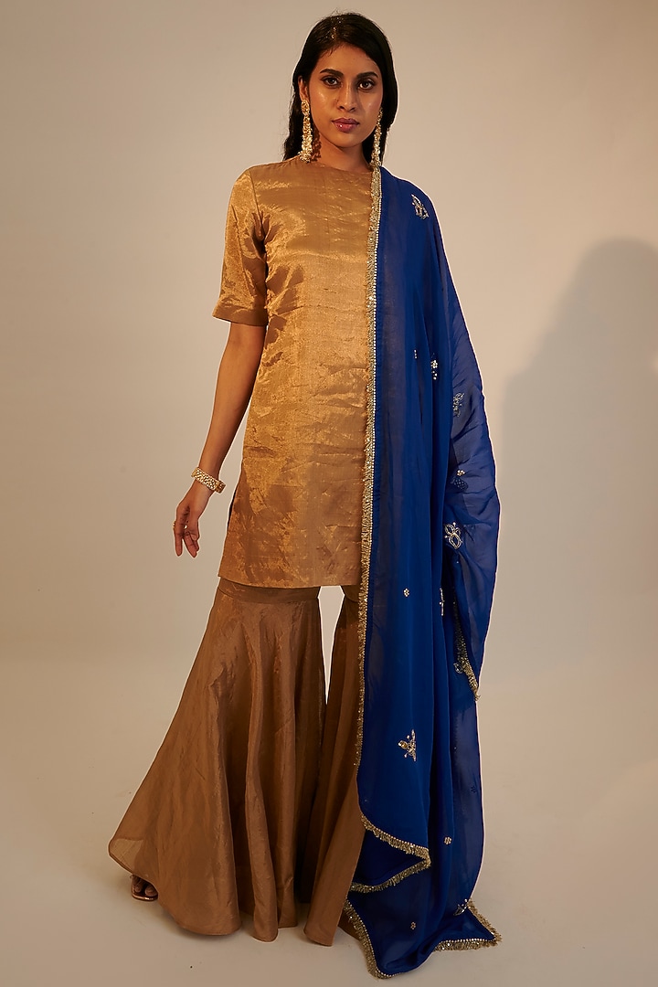 Gold Silk Cotton Gharara Set by Sheela Suthar at Pernia's Pop Up Shop