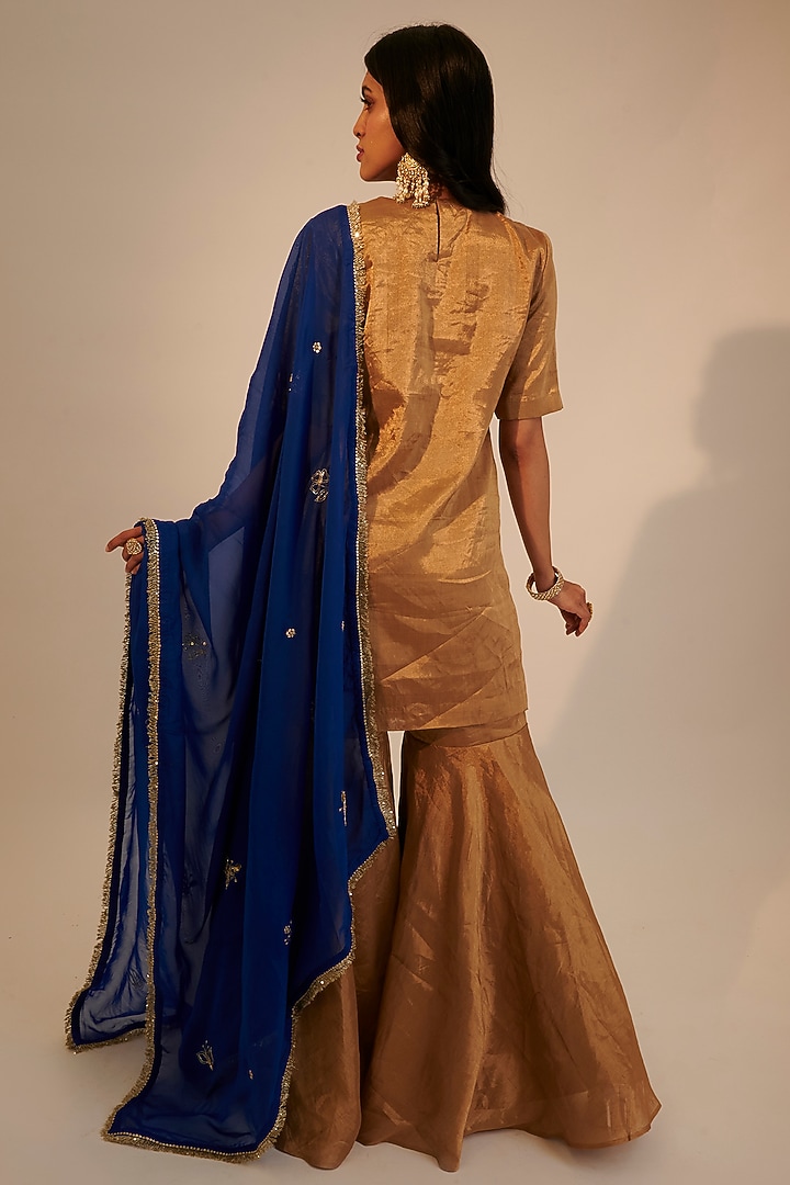 Gold Silk Cotton Gharara Set by Sheela Suthar at Pernia's Pop Up Shop