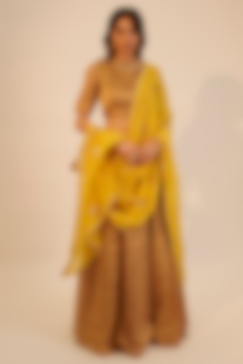 Gold Zari Tissue Wedding Lehenga Set by Sheela Suthar at Pernia's Pop Up Shop