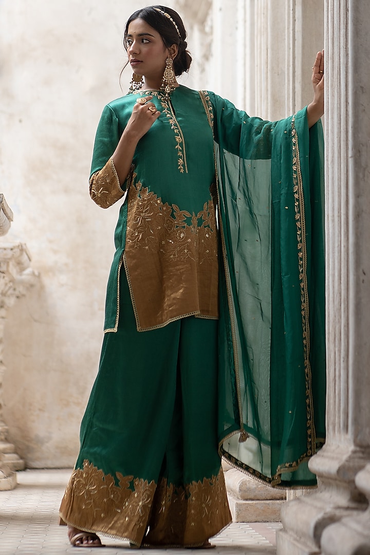 Jade Green Embroidered Sharara Set by Sheela Suthar at Pernia's Pop Up Shop