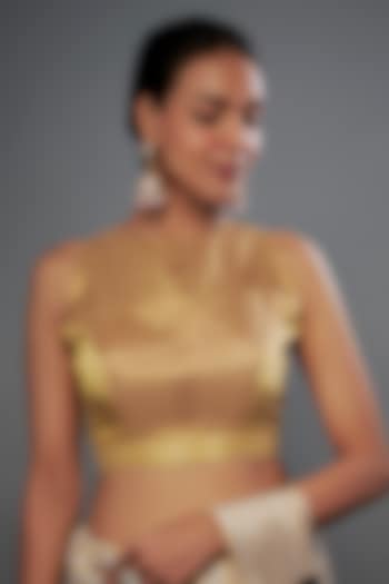 Gold Handloom Zari Tissue Two-Tone Halter Blouse by Sheela Suthar Pret|Couture