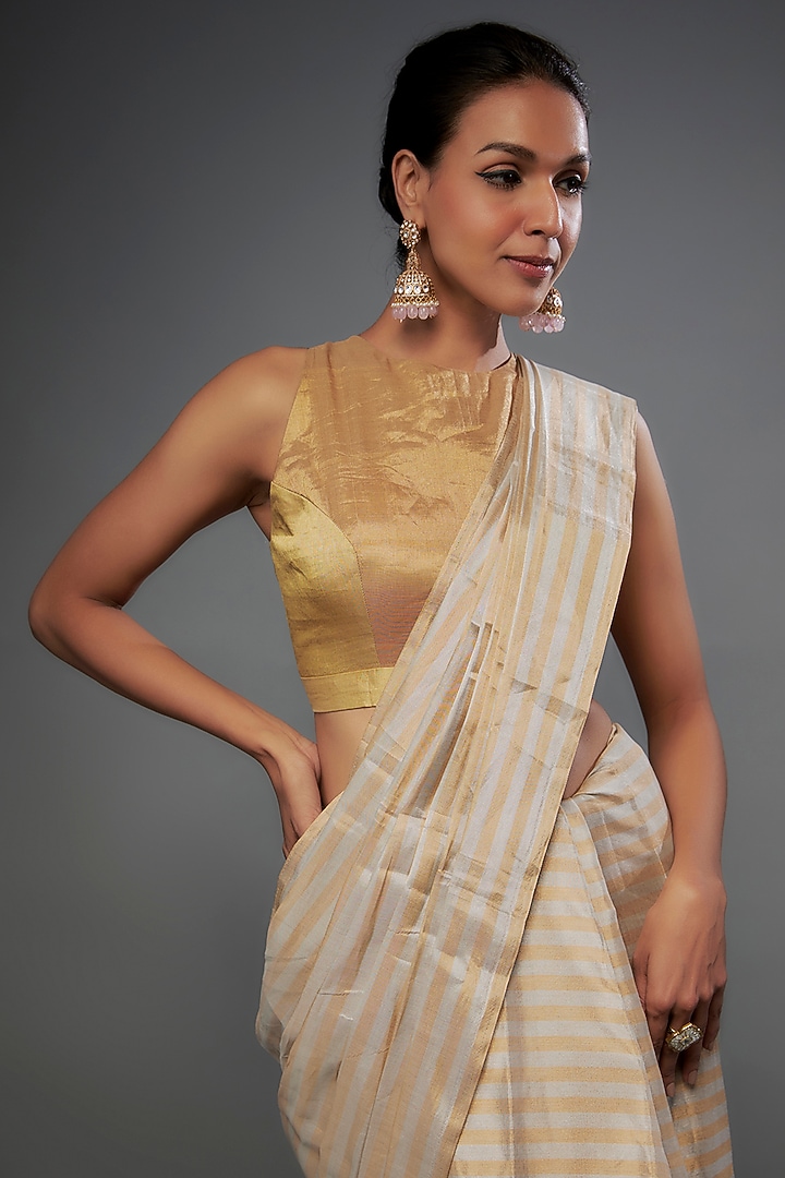 Gold Handloom Zari Tissue Two-Tone Halter Blouse by Sheela Suthar at Pernia's Pop Up Shop