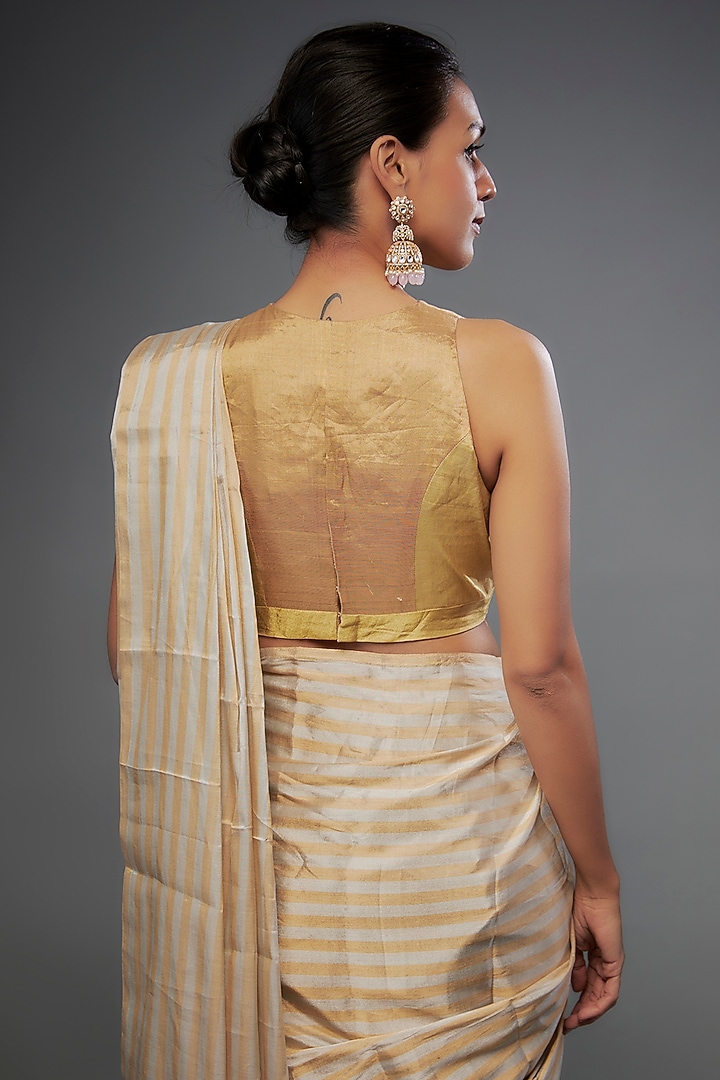 Gold Handloom Zari Tissue Two-Tone Halter Blouse by Sheela Suthar at Pernia's Pop Up Shop