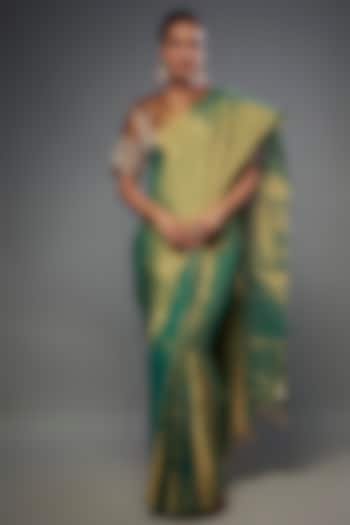 Green & Gold Handloom Zari Tissue Saree by Sheela Suthar