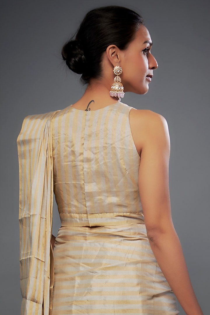 Gold & Silver Handloom Zari Tissue Halter Blouse by Sheela Suthar at Pernia's Pop Up Shop