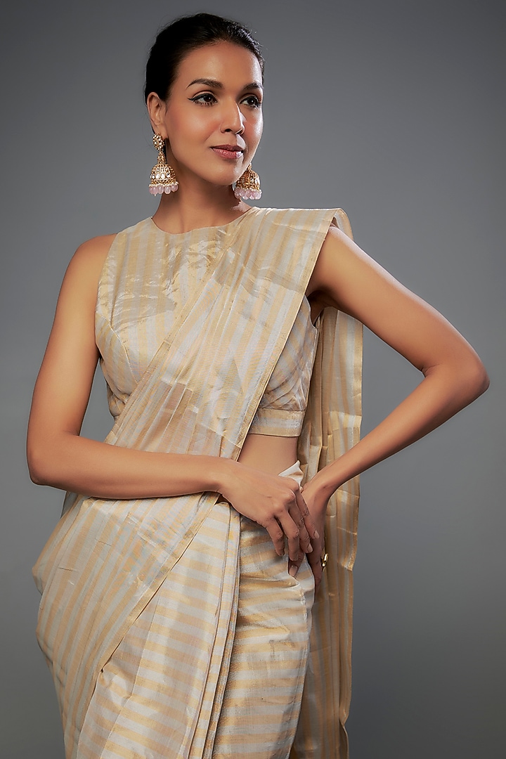 Gold & Silver Handloom Zari Tissue Halter Blouse by Sheela Suthar at Pernia's Pop Up Shop