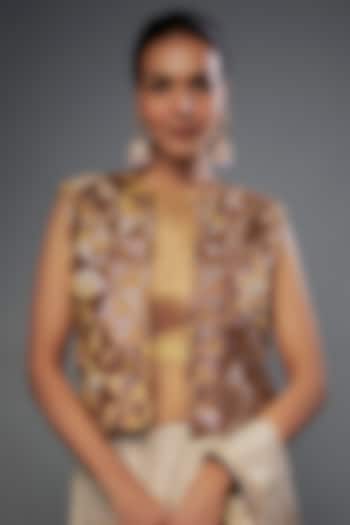 Dark Gold & Silver Handloom Zari Tissue Jacket by Sheela Suthar Pret|Couture