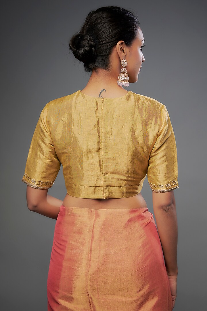Gold Handloom Zari Tissue Embroidered Blouse by Sheela Suthar at Pernia's Pop Up Shop