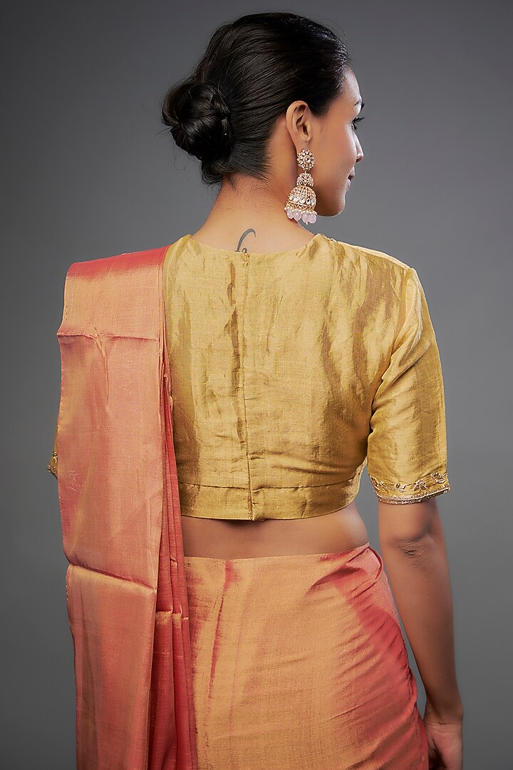 Gold Handloom Zari Tissue Embroidered Blouse by Sheela Suthar at Pernia's Pop Up Shop