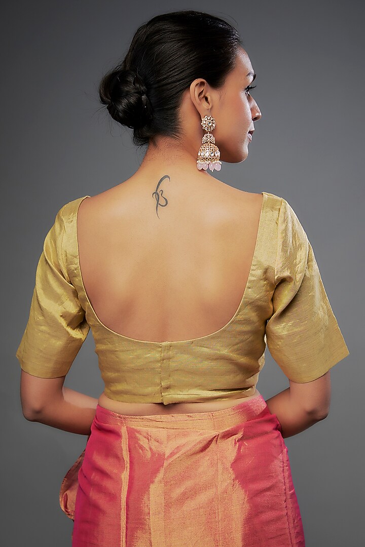 Gold Handloom Zari Tissue Embroidered Blouse by Sheela Suthar at Pernia's Pop Up Shop