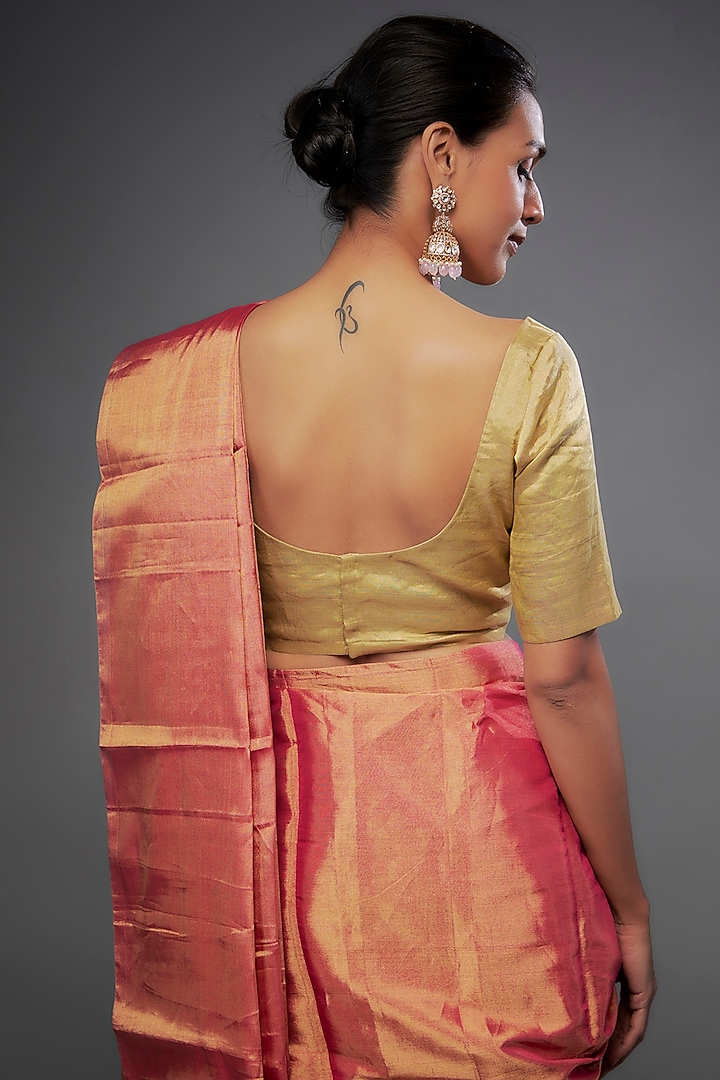 Gold Handloom Zari Tissue Embroidered Blouse by Sheela Suthar at Pernia's Pop Up Shop
