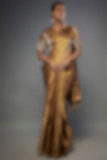 Dark Gold Handloom Zari Tissue Saree by Sheela Suthar Pret|Couture