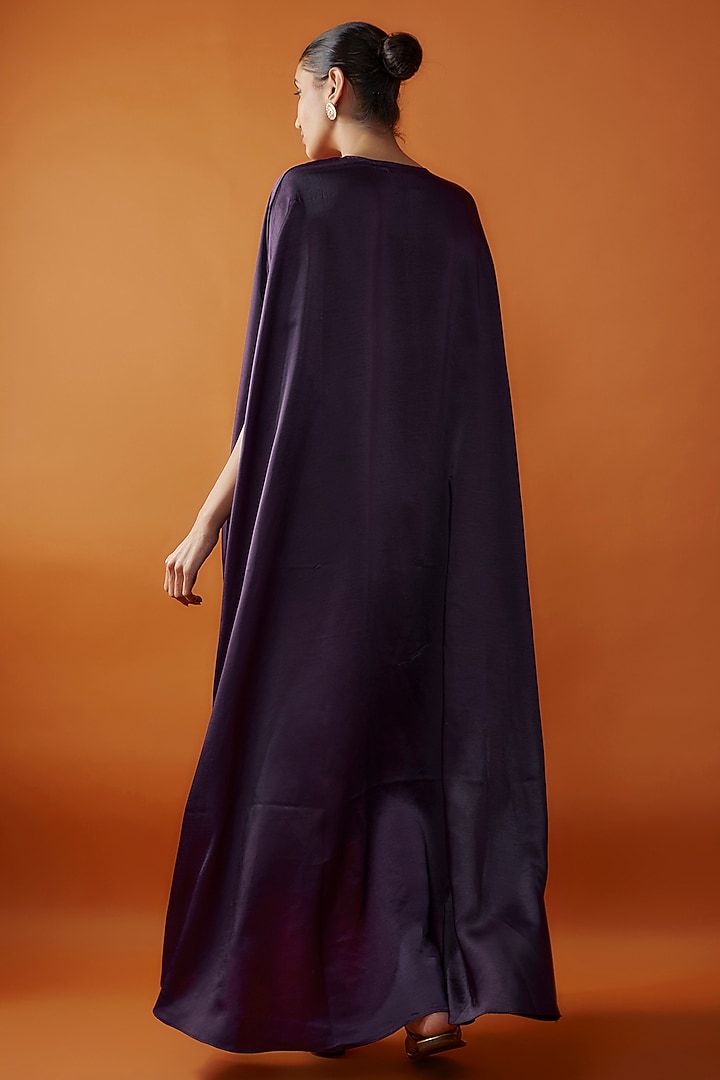 Purple Imported Satin Zardosi Embroidered Cape Dress by Sheela Suthar