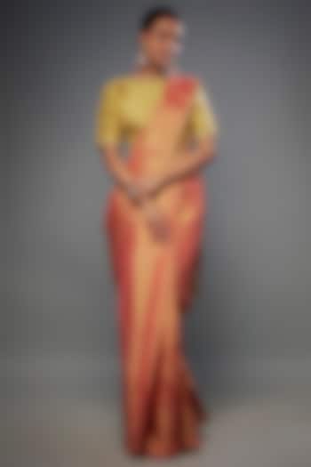 Peach & Gold Handloom Zari Tissue Saree by Sheela Suthar Pret|Couture