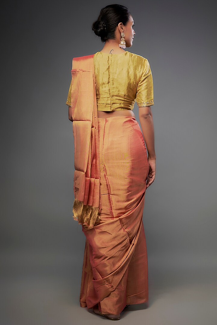 Peach & Gold Handloom Zari Tissue Party Wear Saree by Sheela Suthar at Pernia's Pop Up Shop