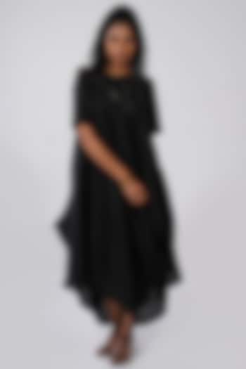 Black Cowl Summer Dress With Zari Topstitch by Sharath Sundar at Pernia's Pop Up Shop