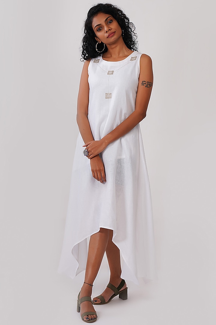 White Appliques Embroidered Dress by Sharath Sundar