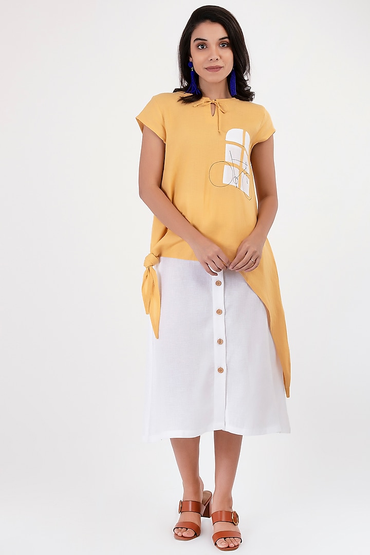 Dandelion Yellow Embroidered Dress by Sharath Sundar