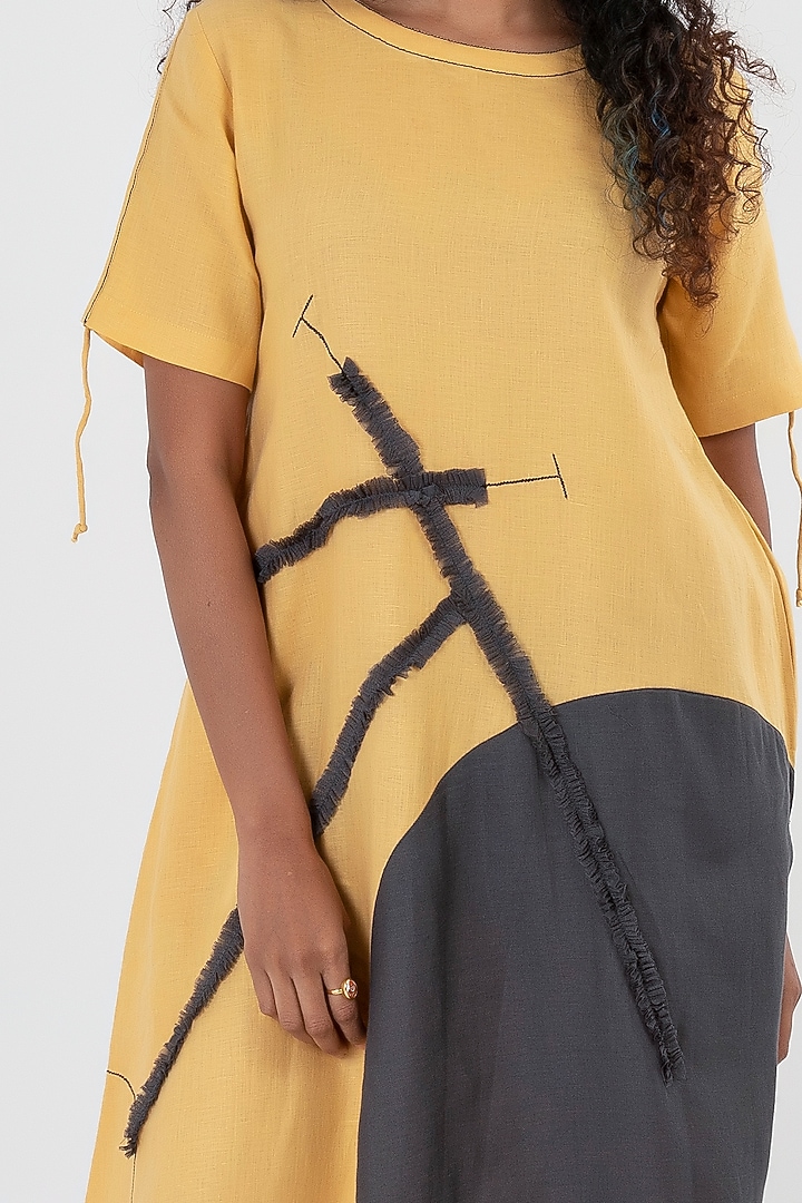 Dandelion Yellow Embroidered Summer Dress With Ruffles by Sharath Sundar at Pernia's Pop Up Shop
